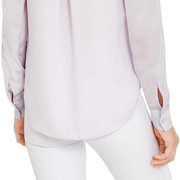 MICHAEL KORS Tie Front Satin Shirt in Lavender Mist, Size Large - Picture 8 of 11